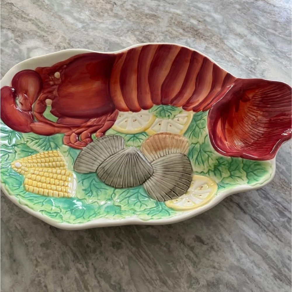 Ceramic Lobster Serving Platter - Red and Green